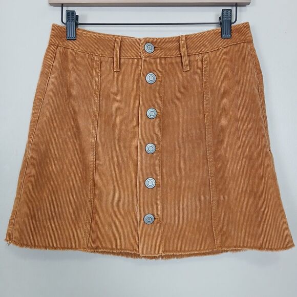 Aero High Rise Button Front Corduroy‎ Skirt Women 2 Boho Retro Indie Streetwear - Picture 1 of 8